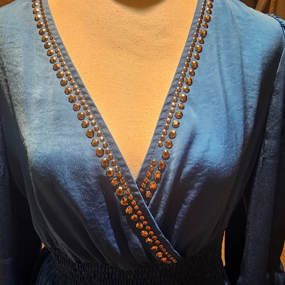 Venus M Gem Faux Wrap Peplum Top Boho Luxe Romantic Bell Sleeve Festival Western - Picture 4 of 9